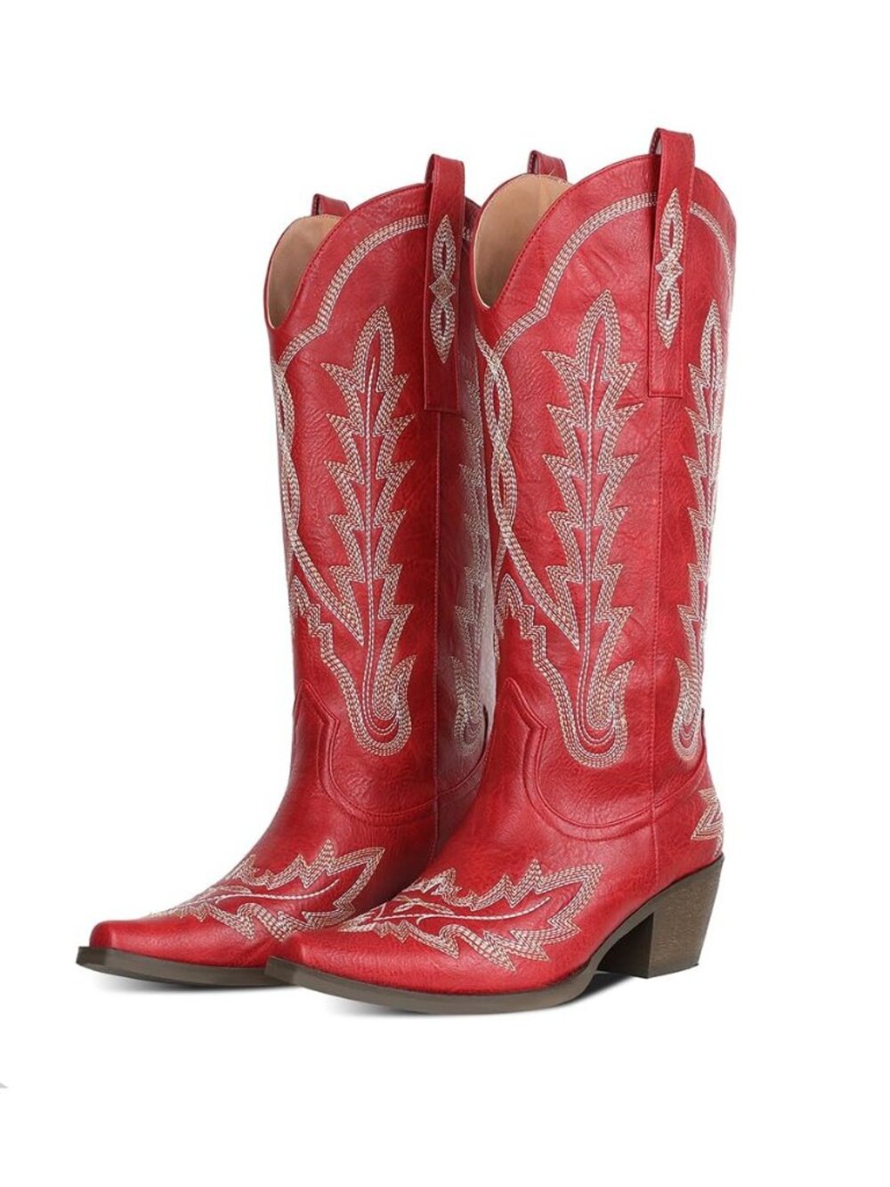 Women Knee High Cowboy Boots Embroidered Chunky Heel Cowgirl Boots